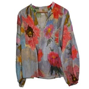 120% LINO long sleeve lightweight linen tunic blouse